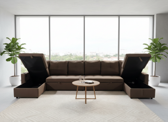 Photo Sofa 2 beds + 2 storage compartments + USB + Type-C + cup holders - 406cm x 130cm - COSTA U XXL