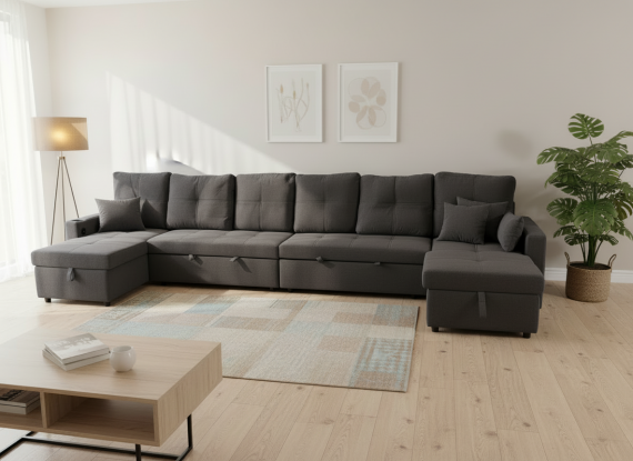 Photo Sofa 2 beds + 2 storage compartments + USB + Type-C + cup holders - 406cm x 130cm - COSTA U XXL