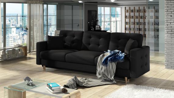 Photo 3-seater sofa bed - Black - 235cm - ASGARD