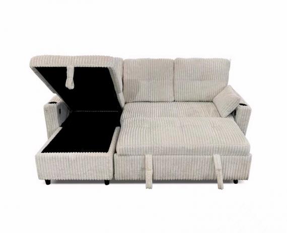 Foto SOFÁ CAMA CHAISE LONGUE REVERSIBLE 3 PLAZAS CON ARCÓN TELA DE PANA GRIS CLARO – COSTA LUX