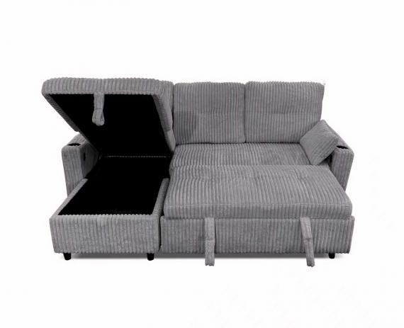 Foto SOFÁ CAMA CHAISE LONGUE REVERSIBLE 3 PLAZAS CON ARCÓN TELA DE PANA GRIS OSCURO – COSTA LUX