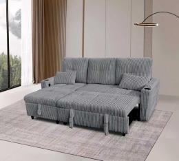 SOFÁ CAMA CHAISE LONGUE REVERSIBLE 3 PLAZAS CON ARCÓN TELA DE PANA GRIS OSCURO – COSTA LUX