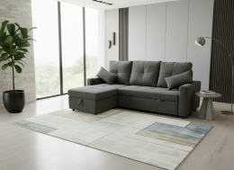 SOFÁ CAMA CHAISE LONGUE REVERSIBLE 3 PLAZAS CON ARCÓN DE TELA GRIS OSCURO – COSTA LUX