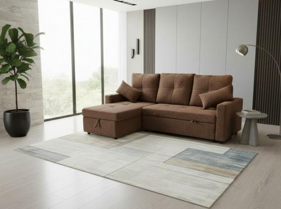 Foto SOFÁ CAMA CHAISE LONGUE REVERSIBLE 3 PLAZAS CON ARCÓN DE TELA MARRÓN – COSTA LUX