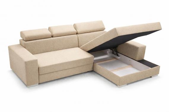 Photo Sofa bed with storage, reclining headrests, 263 cm x 178 cm, Mexico de Lux Beige