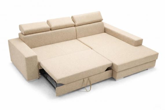 Photo Sofa bed with storage, reclining headrests, 263 cm x 178 cm, Mexico de Lux Beige