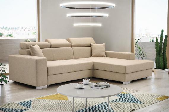 Photo Sofa bed with storage, reclining headrests, 263 cm x 178 cm, Mexico de Lux Beige