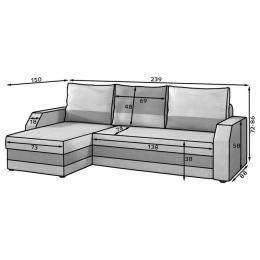 SOFÁ CAMA CON ARCÓN REVERSIBLE 250 CM X 150 CM GIULIO GRIS TELA / GRIS OSCURO TELA