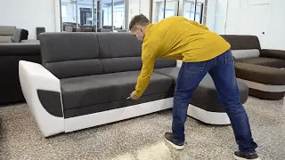 Photo Sofa bed with chaise longue, curved reversible design - Light gray/Dark gray - Fabric - 250cmx170cm – TRENDY