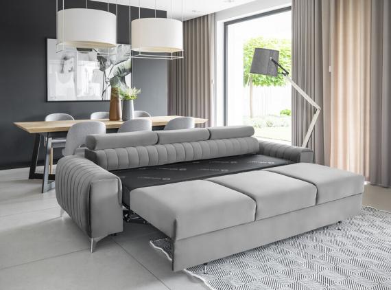 Photo Sofa bed with reclining headrests - Gray - 261cm - LAURENCE