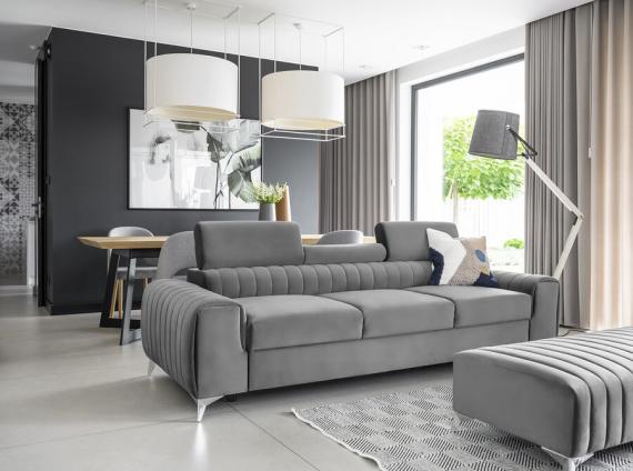 Photo Sofa bed with reclining headrests - Gray - 261cm - LAURENCE