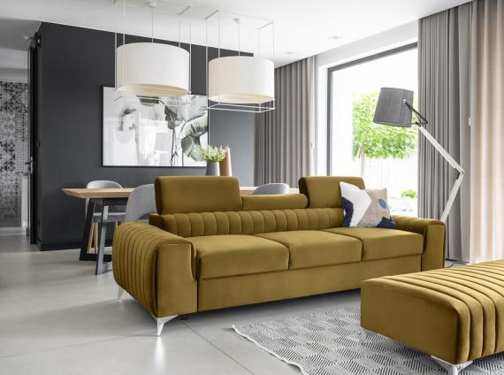 Photo Sofa bed with reclining headrests - Mustard - 261 cm - LAURENCE