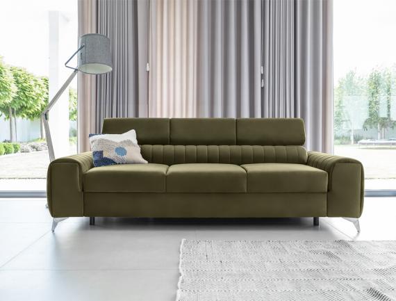 Photo Sofa bed with reclining headrests - Olive - 261cm - LAURENCE
