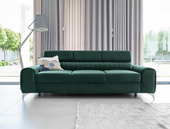 Photo Sofa bed with reclining headrests - Green - 261cm - LAURENCE
