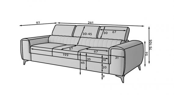 Photo Sofa bed with reclining headrests - Green - 261cm - LAURENCE