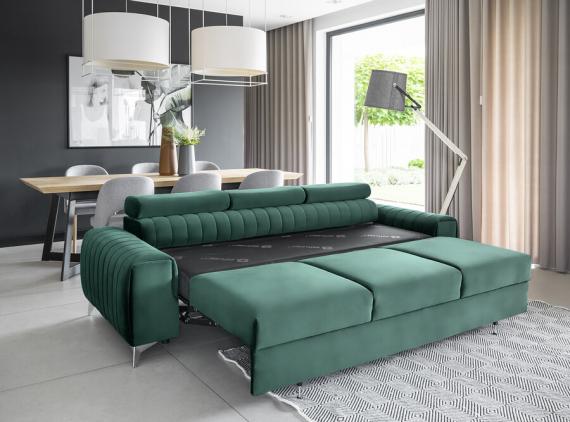 Photo Sofa bed with reclining headrests - Green - 261cm - LAURENCE