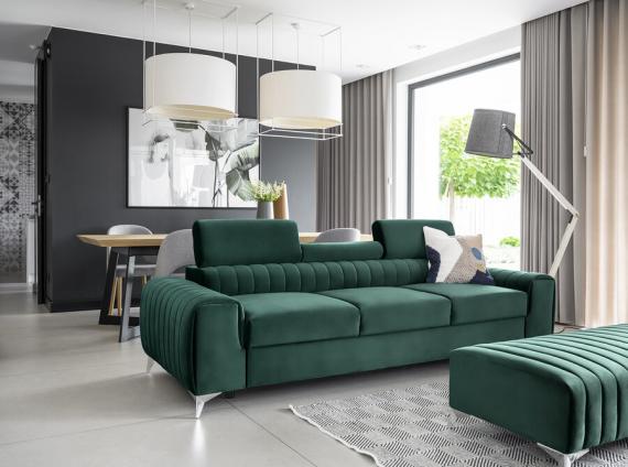 Photo Sofa bed with reclining headrests - Green - 261cm - LAURENCE