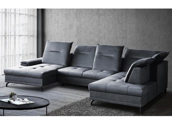 Foto SOFÁ GRANDE CON CAMA Y ARCÓN FORMA DE U CON PATAS ALTAS 364 CM X 230 CM BRUNO GRIS OSCURO
