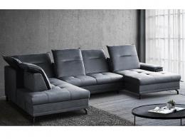 SOFÁ GRANDE CON CAMA Y ARCÓN FORMA DE U CON PATAS ALTAS 364 CM X 230 CM BRUNO GRIS OSCURO