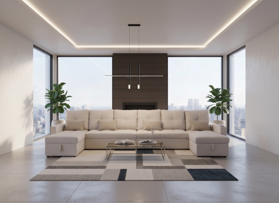 Photo Sofa 2 beds + 2 storage compartments + USB + Type-C + cup holders - 406cm x 130cm - COSTA U XXL