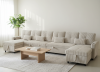 Photo U-Shaped Sofa Bed in Corduroy Fabric 400x135 cm with 2 Integrated Storage Compartments, Cup Holders, and USB Type-C Ports - Costa U LUX LIGHT GRAY