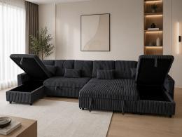 Sofá Cama en U de Tela de Pana 400x135 cm con 2 Arcones Portavasos Integrados USB Tipo-C - Costa U LUX GRIS OSCURO