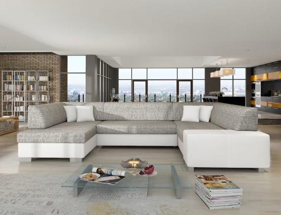 Foto SOFÁ CAMA FORMA DE U 322 CM X 204 CM HAVANA GRIS TELA/BLANCO POLIPIEL