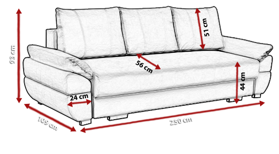 Foto Sofá cama grande convertible de calidad - BENITA, Gris, 250 cm