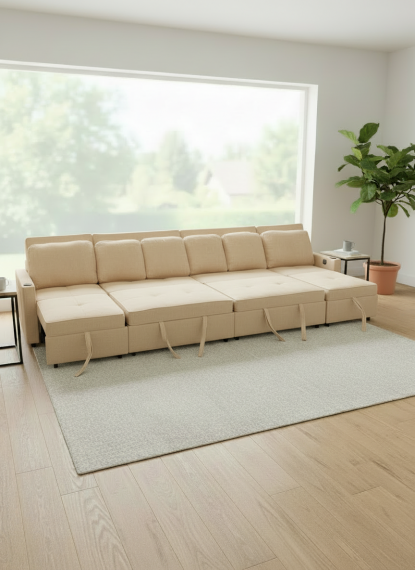 Photo 6-seater modern sofa bed+USB+type-C+cup holders-400cm - COSTA R XXL