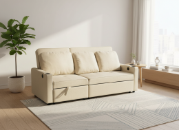 Sofá Cama Lineal 3 Plazas USB Type-C y Portavasos 210cm COSTA R BEIGE