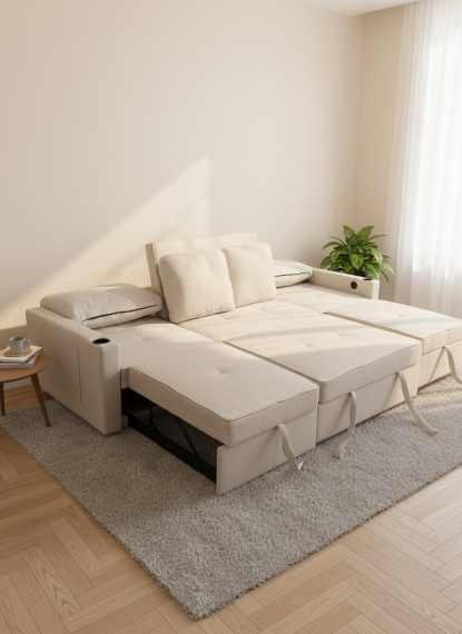 Foto Sofá cama lineal 4 plazas USB type-C portavasos 284cm - COSTA R