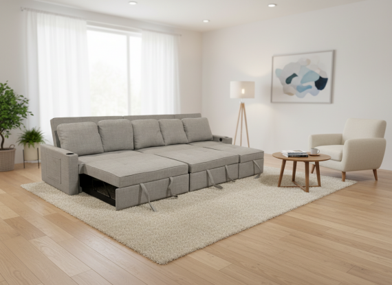 Foto Sofá cama lineal 5 plazas USB type-C portavasos 320cm - COSTA R