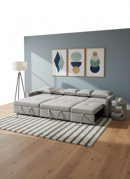 Foto Sofá cama lineal 5 plazas USB type-C portavasos 320cm - COSTA R
