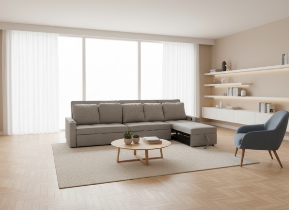 Foto Sofá cama lineal 5 plazas USB type-C portavasos 320cm - COSTA R