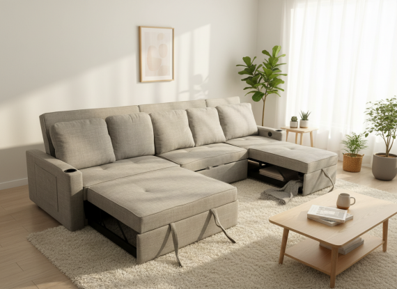 Foto Sofá cama lineal 5 plazas USB type-C portavasos 320cm - COSTA R