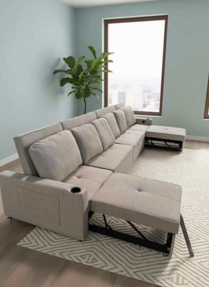Photo 6-seater modern sofa bed+USB+type-C+cup holders-400cm - COSTA R XXL