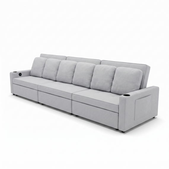 Foto Sofá cama lineal 6 plazas USB TYPE-C portavasos 363 cm - COSTA R