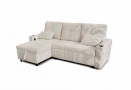 SOFÁ CAMA CHAISE LONGUE REVERSIBLE 3 PLAZAS CON ARCÓN TELA DE PANA GRIS CLARO – COSTA LUX