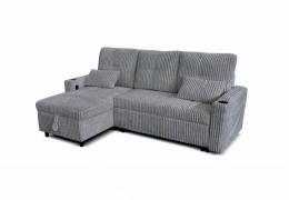 SOFÁ CAMA CHAISE LONGUE REVERSIBLE 3 PLAZAS CON ARCÓN TELA DE PANA GRIS OSCURO – COSTA LUX