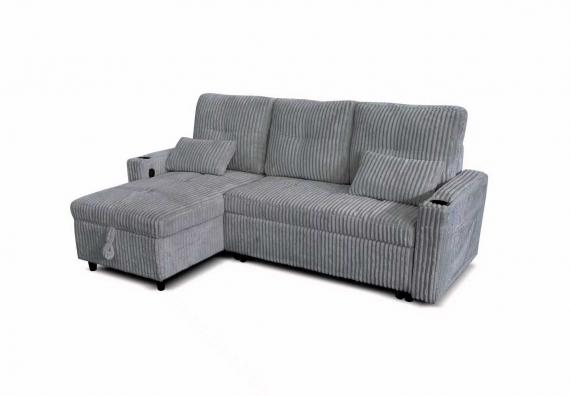 Foto SOFÁ CAMA CHAISE LONGUE REVERSIBLE 3 PLAZAS CON ARCÓN TELA DE PANA GRIS OSCURO – COSTA LUX