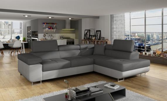Foto Sofá cama rinconera con arcón tapizado en tela terciopelo-gris/gris claro-272cmx203cm OFERTA - ANTON