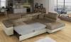 Foto Sofá cama rinconera con arcón tapizado en tela y piel sintética - Anton, Tela y polipiel, beige/beige, 272x203