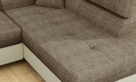 Foto Sofá cama rinconera con arcón tapizado en tela y piel sintética - Anton, Tela y polipiel, beige/beige, 272x203