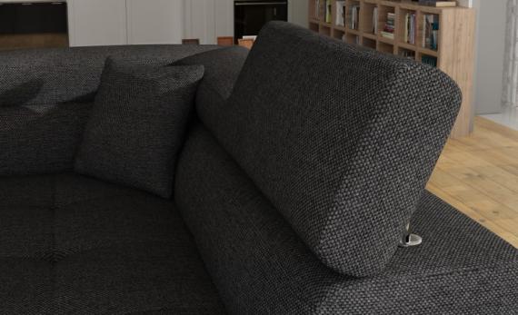 Foto Sofá cama rinconera con arcón tapizado en tela y piel sintética - Anton, Tela y polipiel, Gris/Gris, 272x203