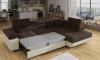 Photo Corner sofa bed with storage upholstered in fabric and synthetic leather - Anton, Fabric and faux leather, Brown + Beige, 272x203