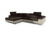 Photo Corner sofa bed with storage upholstered in fabric and synthetic leather - Anton, Fabric and faux leather, Brown + Beige, 272x203
