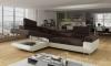 Photo Corner sofa bed with storage upholstered in fabric and synthetic leather - Anton, Fabric and faux leather, Brown + Beige, 272x203