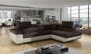 Photo Corner sofa bed with storage upholstered in fabric and synthetic leather - Anton, Fabric and faux leather, Brown + Beige, 272x203