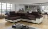 Photo Corner sofa bed with storage upholstered in fabric and synthetic leather - Anton, Fabric and faux leather, Brown + Beige, 272x203