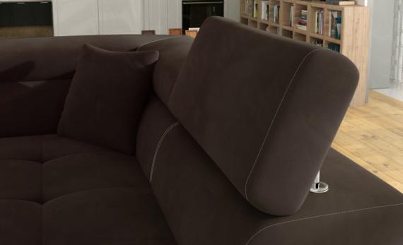 Photo Corner sofa bed with storage upholstered in fabric and synthetic leather - Anton, Fabric and faux leather, Brown + Beige, 272x203
